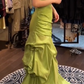 Lime Green Satin Strapless Long Evening Gown Ruffled Sweetheart Mermaid Prom Dress gh9867