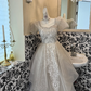 Ivory Puff Sleeve Square Neck Sequin Waist-Cinched Voluminous Skirt Romantic Dress, Wedding Gown gh7595