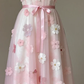 Spaghetti Strap Pink Homecoming Dress Lace Ruffle Sweetheart Neck 3D Flowers Bow Belt A-Line Tulle Midi Formal Gown gh9487