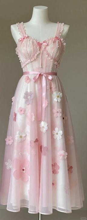 Spaghetti Strap Pink Homecoming Dress Lace Ruffle Sweetheart Neck 3D Flowers Bow Belt A-Line Tulle Midi Formal Gown gh9487