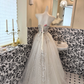 Ivory Gown With Silver Decorations, Waist-Cinched Full Flared Skirt Romantic Dress, Wedding Gown gh7654