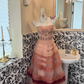 Red Ombre Strapless Waist-Cinched Elegant Romantic Dress, Wedding Gown gh7499