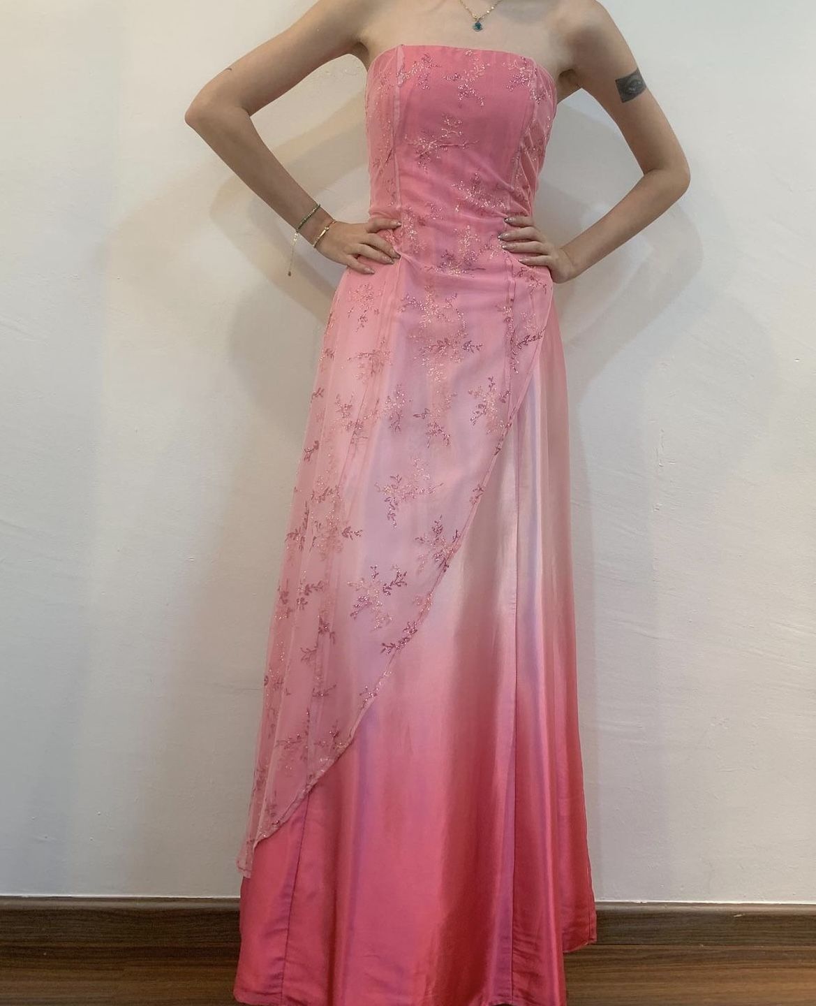 Girlhomeshops – Rosa Farbverlauf, exquisite Blumenperlen, modisches langes Tüll-Ballkleid, Abschlusskleid, gh5522