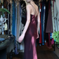 Burgundy Double Strap V Neck Long Formal Gown Satin Column Evening Dress gh9654