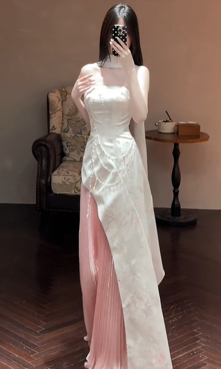 White Satin Strapless Fitted Waist Unique Designed Skirt Prom & Evening Party Dress gh8504