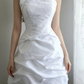 White Short Wedding Dress, One‑Shoulder 3D Ruffle Floral Detail Beaded Bodice Ruched Bubble Skirt Mini Bridal Party Gown gh9102