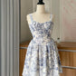 girlhomeshops-- Robe de soirée courte en mousseline de soie, élégante, à fleurs bleues, pour femmes et filles, robe de soirée de jardin, porcelaine bleue et blanche gh5718