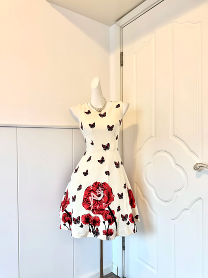 White Art Print Homecoming Dress Sleeveless Round Neck A-Line Cocktail Party Gown gh9378