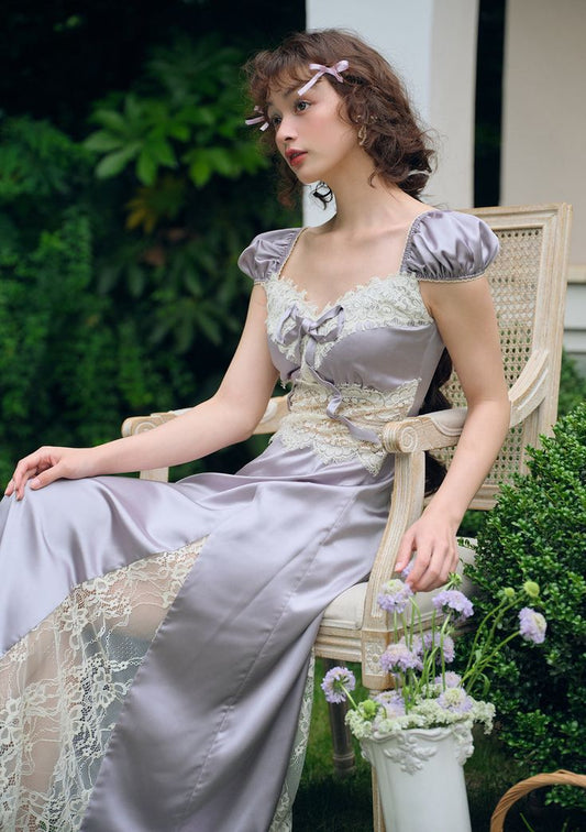 Purple Fashion Elegant Exquisite Lace Long Satin Ball Gown Evening Dress Birthday Party/Garden Dress Prom Dress Bridesmaid Dress gh4099
