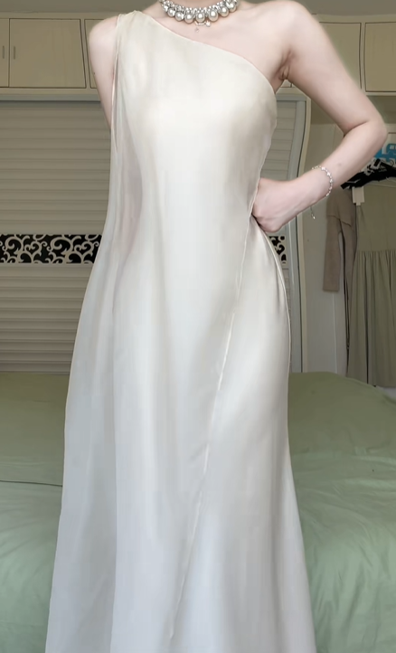 Ivory Satin One‑Shoulder Mermaid Long Evening Gown With Flowy Tulle Cape Formal Prom Dress gh8969