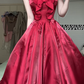 Burgundy Square‑Neck Wide‑Strap Satin Long Evening Gown, Large Front Bow A‑Line Formal Prom Dress gh9037