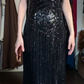 Black Halter Deep V Sequin Pleated Sheath Long Evening Prom Dress gh9772