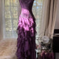 Romantic Purple Ruffle Chiffon Sleeveless Long Elegant Ball Gown Evening Dress Birthday Party Dress gh4270