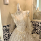 Ivory Spaghetti Straps Sequined Midi-Length & Long Fit Cinched Waist Romantic Dress, Wedding Gown gh7799