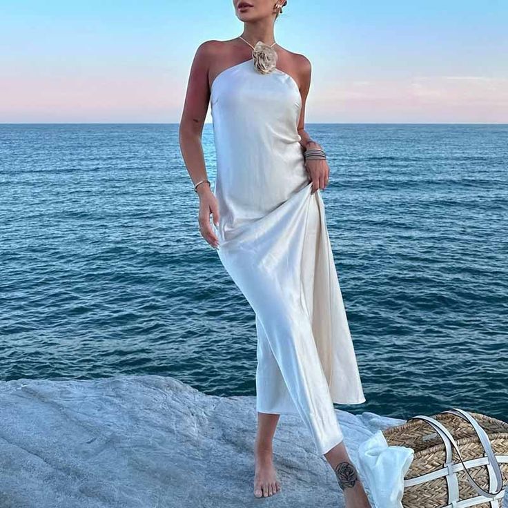 Weißes, langes Abendkleid im Meerjungfrau-Stil aus Satin mit schmalen Trägern, Ballkleid, Ballkleid gh3077