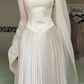 Cream Strapless Long Evening Gown, Beaded Embroidered Bodice Pleated Maxi Formal Prom Dress gh9025