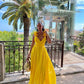 Yellow V-neck stylish elegant long chiffon ball gown evening dress party dress gh3053