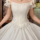 Off‑White Off‑the‑Shoulder Fitted Waist Lace Figure‑Flattering Elegant Voluminous Princess Skirt Long Prom Gown, Wedding Dress gh8602