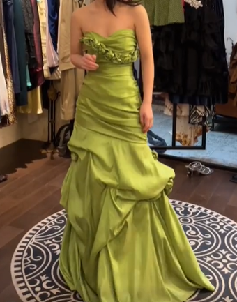 Lime Green Satin Strapless Long Evening Gown Ruffled Sweetheart Mermaid Prom Dress gh9867