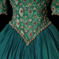 Square Neck Peacock Green Rococo Ball Gown Half Sleeve Colorful Gem Beaded Formal Dress for Prom gh9540