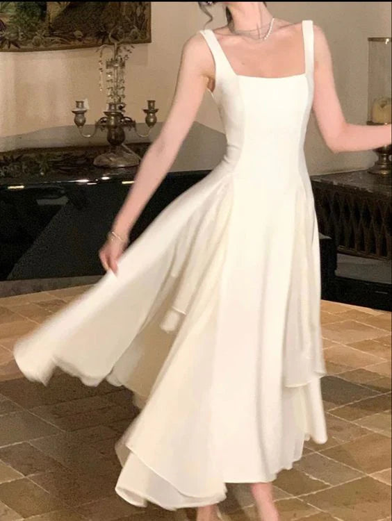 Robe de soirée longue en mousseline de soie, couleur unie, élégante, ligne A, col carré, longueur cheville, gh2737 gh2737