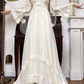 Ivory Vintage Lace Chiffon Wedding Dress, Bell Long Sleeve Bridal Prom Gown gh8738
