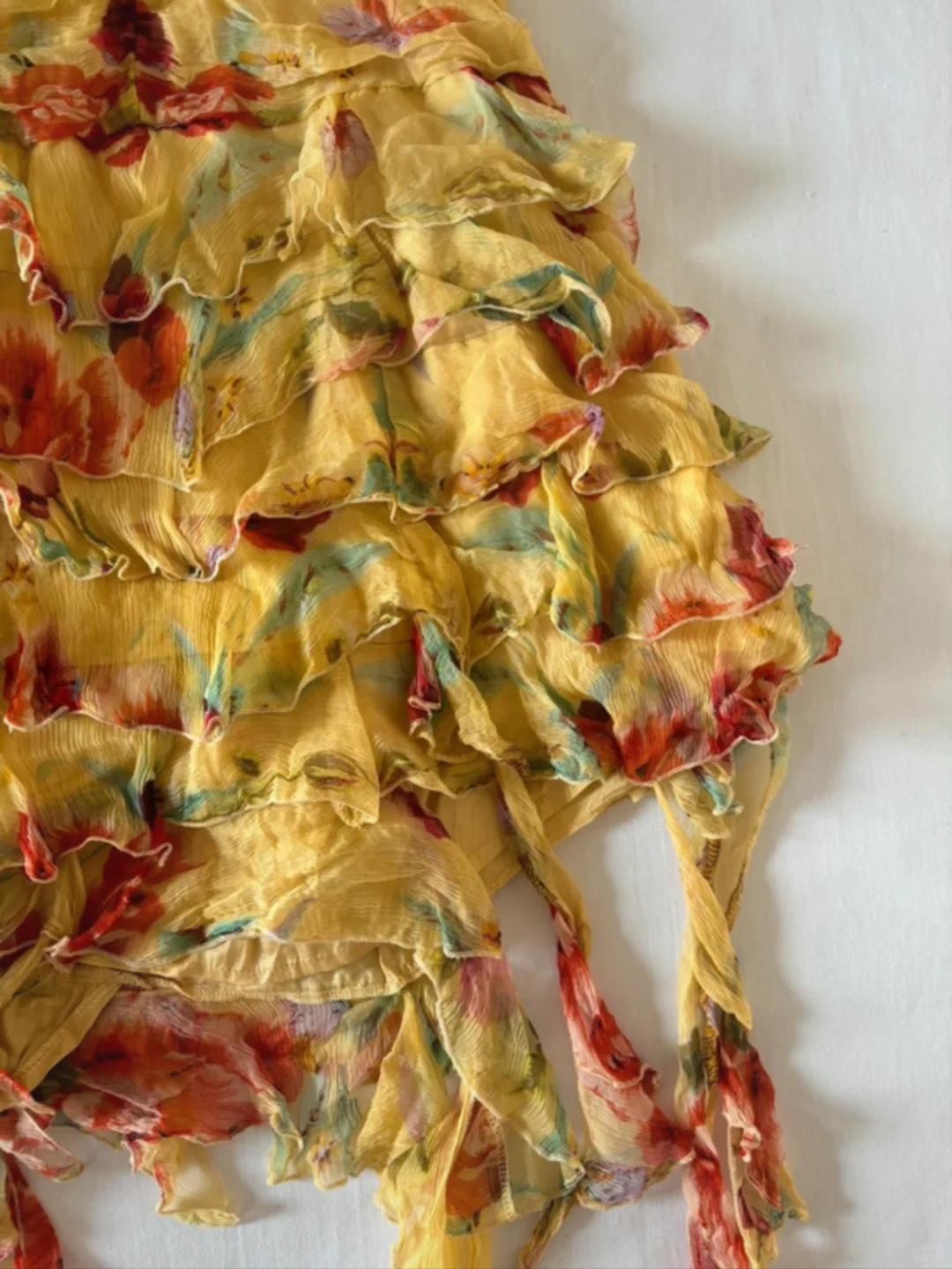 Yellow Vintage Printed Halter Fitted Waist Tiered Long Prom & Evening Party Dress gh8455