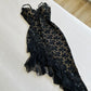 Schwarzes, modisches, exquisites Spitzenkleid mit langen Rüschen, Ballkleid, Abendkleid, Partykleid gh3283