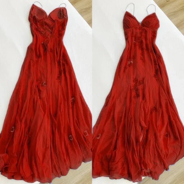 Blue Vintage Elegant V Neck Exquisite Embroidery Applique Beading Long Chiffon prom dress Evening Gown Party Dress gh3408