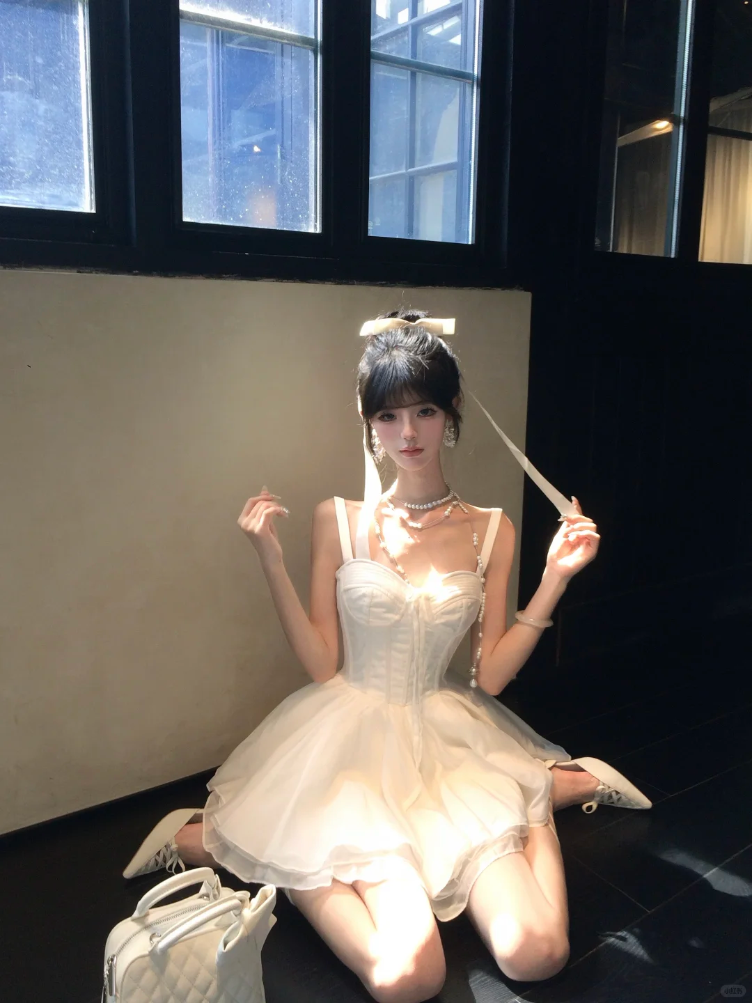 Women Dreamy White Wide Strap Homecoming Dress Heart Neck Bow Pearl Chain Boned Corset Multi-Layer Tulle Short Prom Gown gh9438