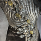 Square Neck Black Silver Mermaid Prom Dress Spaghetti Straps Rhinestone Beaded 3D Floral Formal Gown with Train gh9545