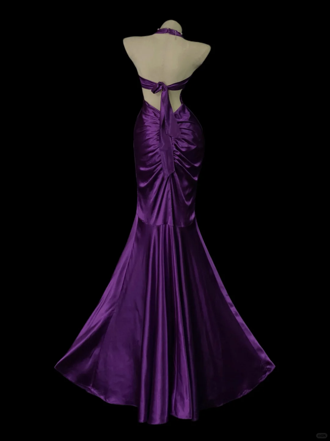 Violet Satin Mermaid Evening Gown, Halter Deep‑V Neck Backless, Front Vertical Ruched Waist, Fitted Silhouette, Draped Satin Floor‑Length Mermaid Skirt, Retro Elegant Prom Photoshoot Party Dress gh8868