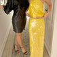 Yellow shiny fashion sequins two-piece suit long seaside holiday travel party dress gh4860