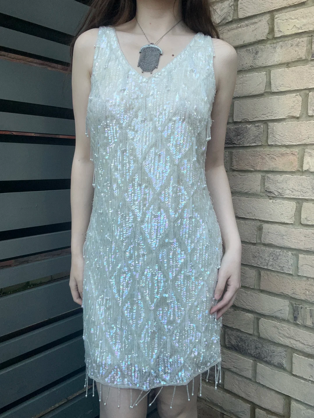 Off White Sexy Vintage Luxury Sleeveless Sequin Fitted Waist Prom & Evening Party Dress gh8439