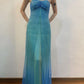 Blau glänzend Mode Farbverlauf Gold Spray Retro elegante Sling lange Tüll Ballkleid Abendkleid Partykleid gh3458