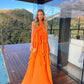 Orange Hosenträger Mode elegante rückenfreie lange Chiffon Rüschen Ballkleid Abendkleid Hochzeitsgast Partykleid gh3097