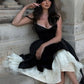 Black and White Princess Cute and Elegant A-line Spaghetti Straps Long Satin Tulle Party Dress Evening Dress Prom Dress Homecoming Dress gh4196