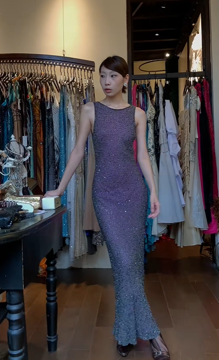 Sleeveless Round Neck Ombre Evening Gown Full Beaded Sequin Fitted Mermaid Vintage Long Prom Dress gh9703