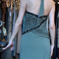 Halter Neck Dusty Green Chiffon Evening Gown Ruched Bodice Beaded Trim Long Prom Dress gh9683
