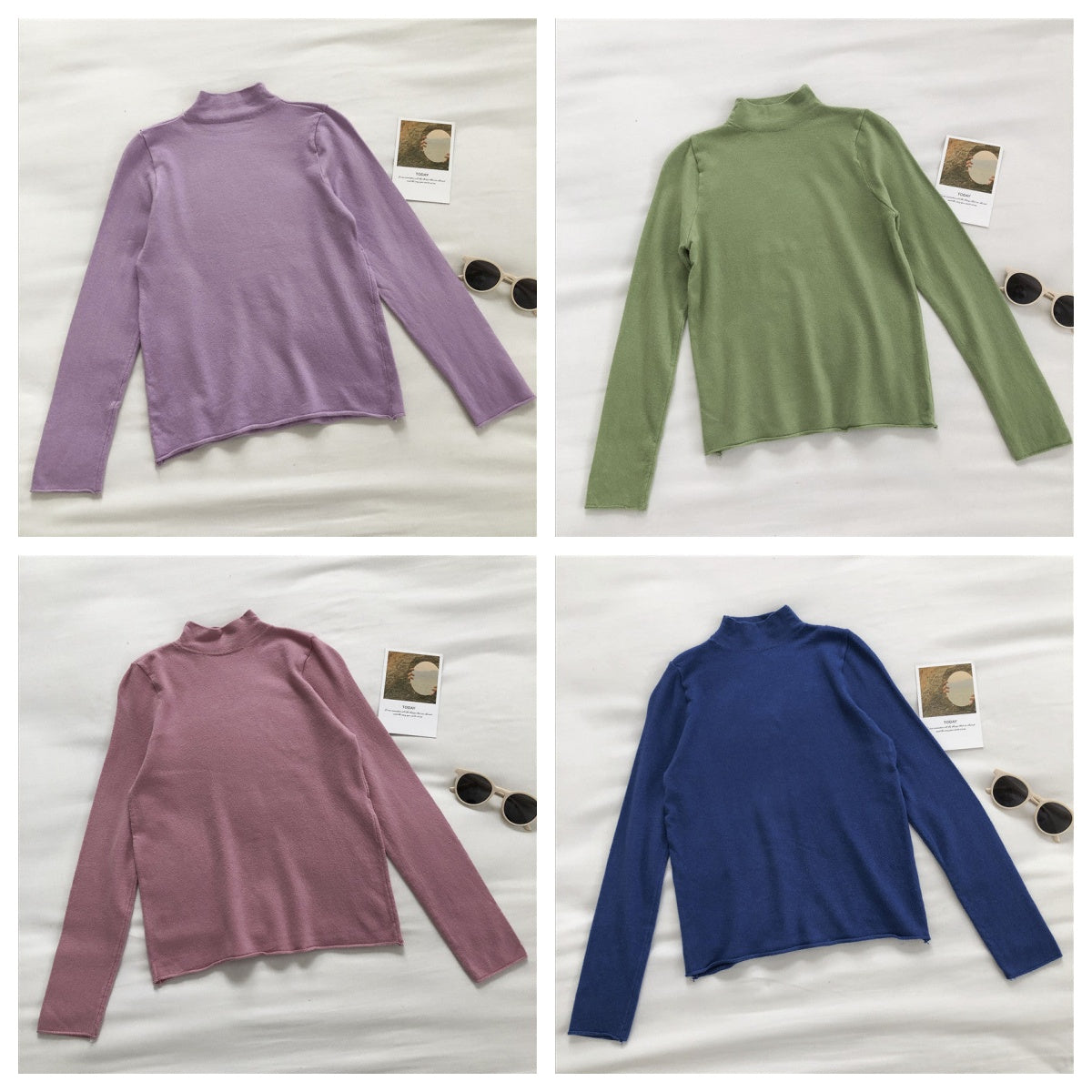 Stehkragen-Pullover Damen Solid Slim Langarm Pullover Top 6454