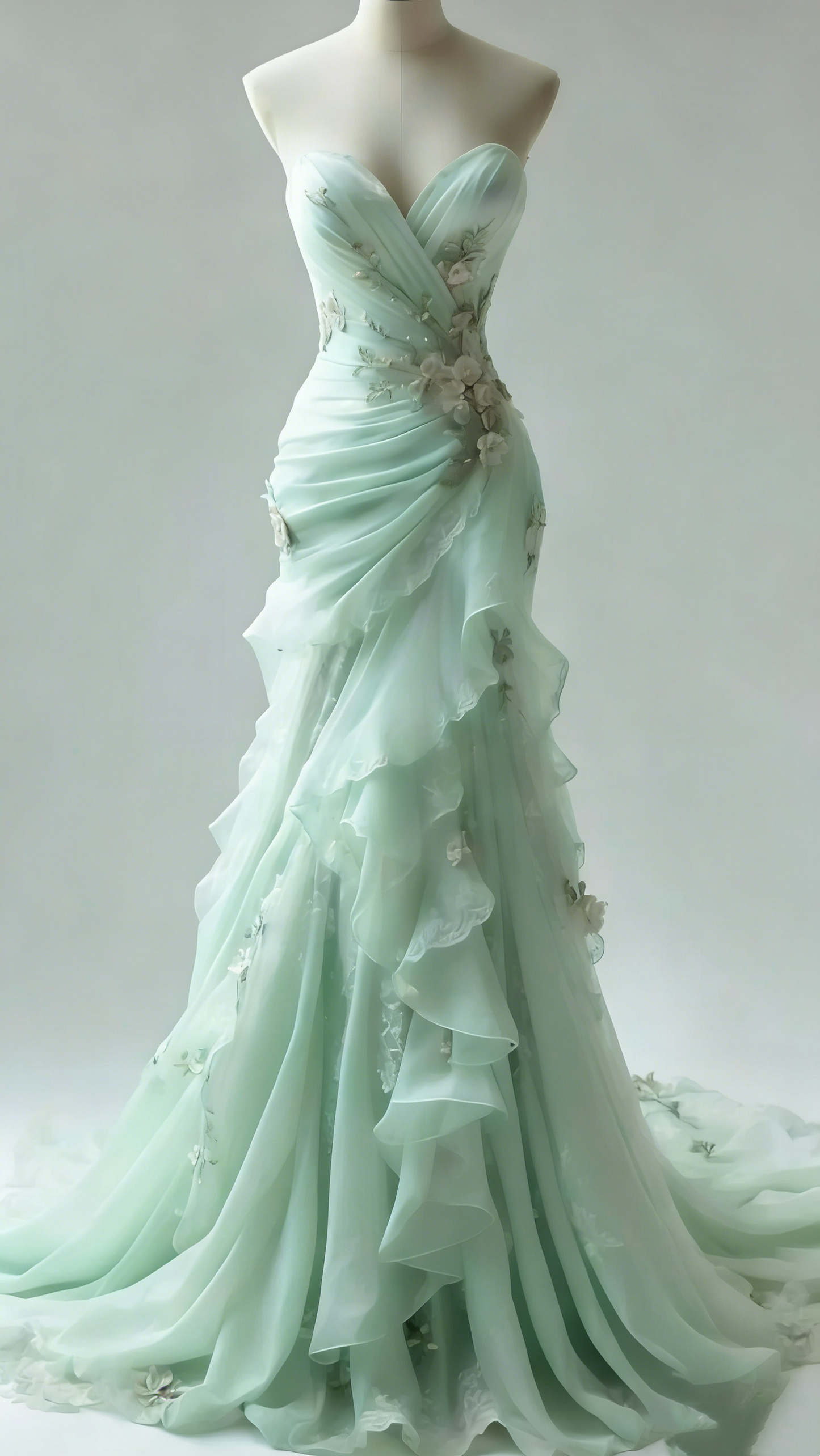 Ivory Vintage Floral Long Tulle Ball Gown Wedding Dress gh4955