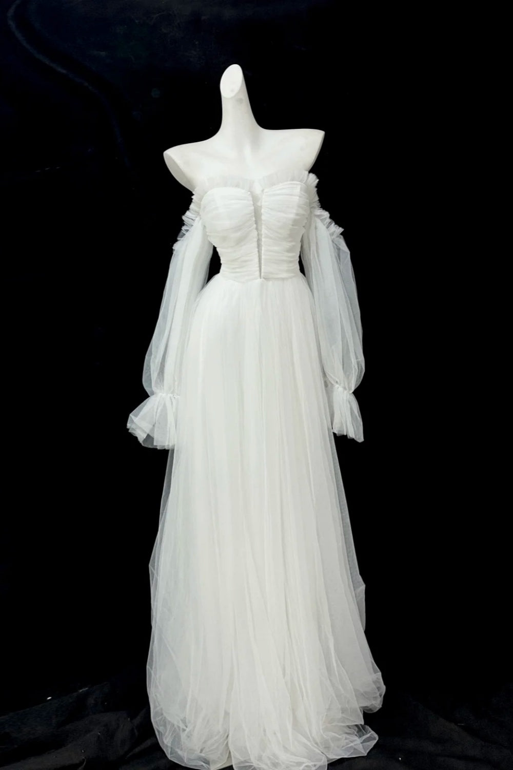 Girlhomeshops - Robe de bal longue en tulle blanc fantaisie gh5477