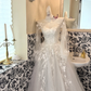 White Long Sleeve Lace Waist-Cinched Fitted Long Romantic Dress, Wedding Gown gh7494