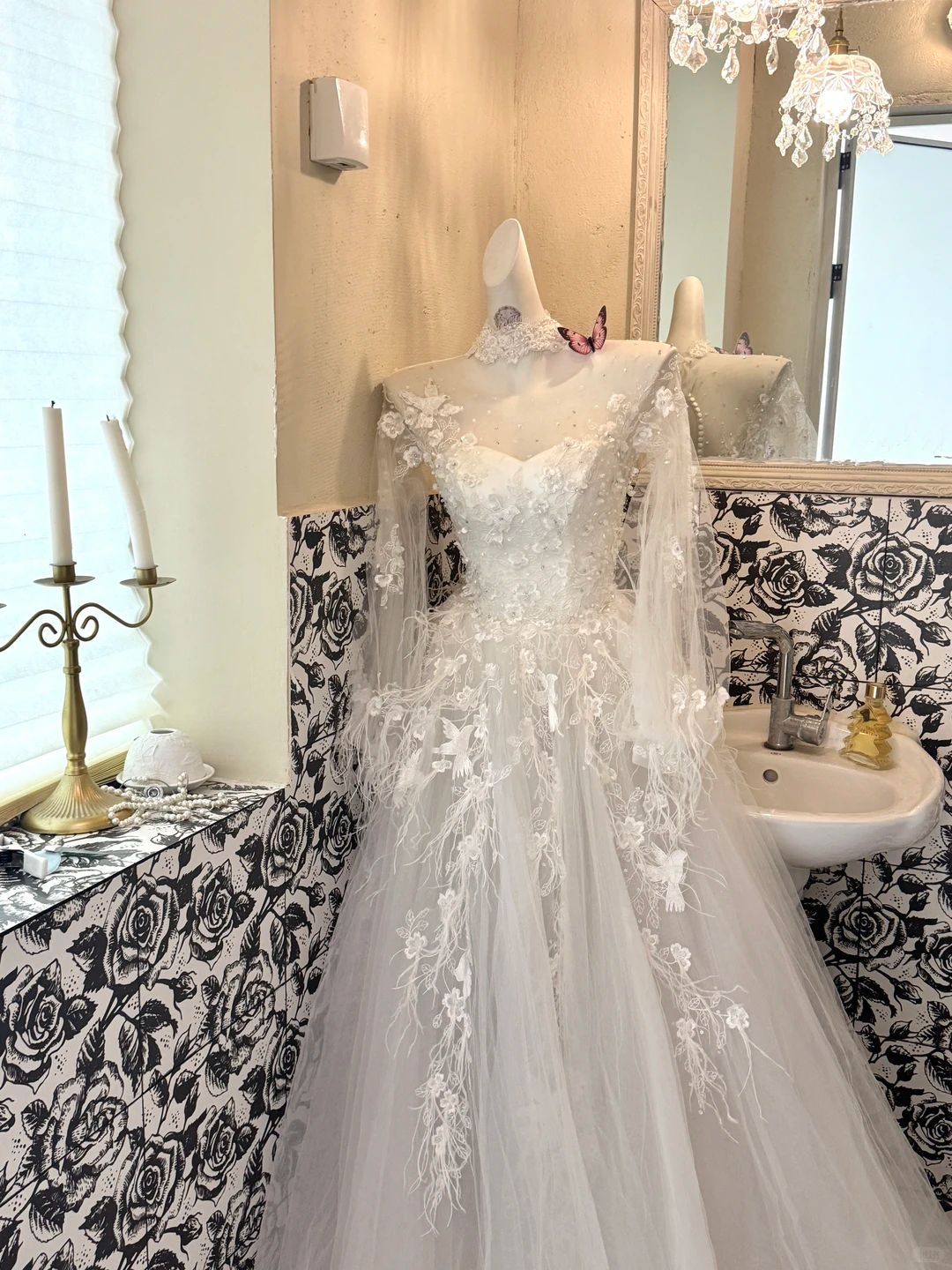 White Long Sleeve Lace Waist-Cinched Fitted Long Romantic Dress, Wedding Gown gh7494
