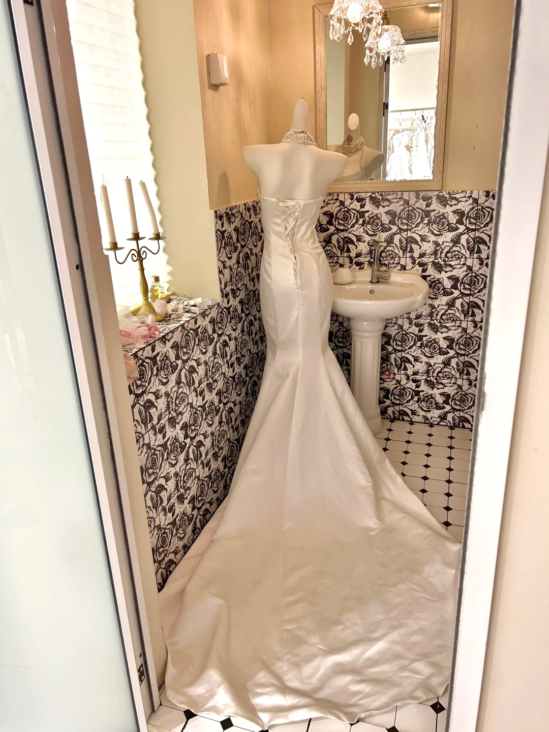 White Satin Strapless Cinched Waist Figure-Flattering Bodycon Sexy Mermaid Skirt Long Sexy Romantic Dress, Wedding Gown gh7815