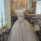 Ivory Strapless Silver Embellished Voluminous Full Flared Skirt Romantic Dress, Wedding Gown gh7602