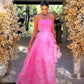 Light pink A-line off-shoulder long ruffled elegant tulle ball gown evening dress gh2684
