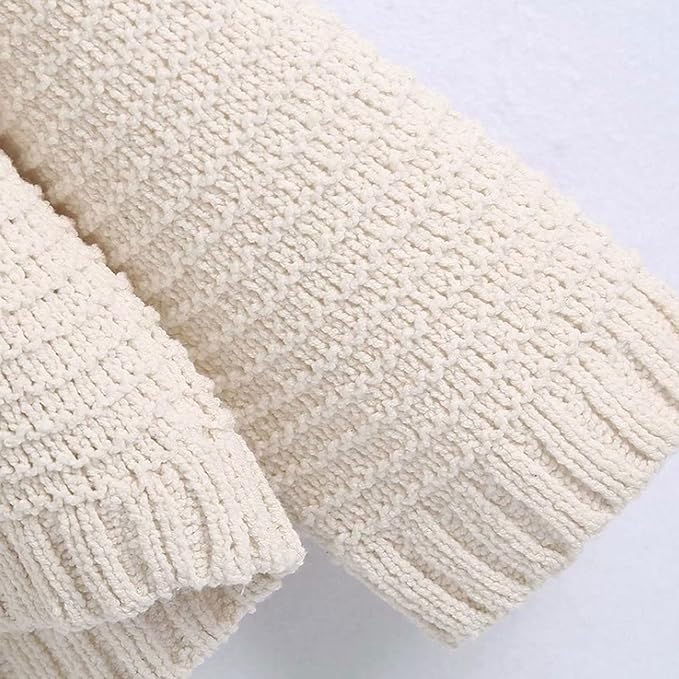 New white V-neck retro fashion long-sleeved hooded loose drawstring knitted hoodie pullover female casual sweater top 7281