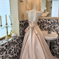 Blush Pink Minimalist Strapless Waist-Cinched Full Flared Long Fairy Romantic Dress, Wedding Gown gh7564