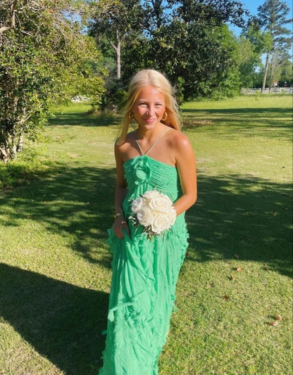 ✨Girlhomeshops-Simple A-line halter-neck evening dress, long, green, party dress gh10165